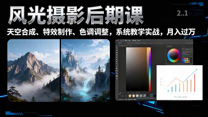 风光摄影后期课，一键换天空合成、特效制作、色调调整，月入过万-星晨科技